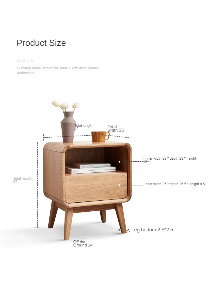 Oak solid wood nightstand minimalist -