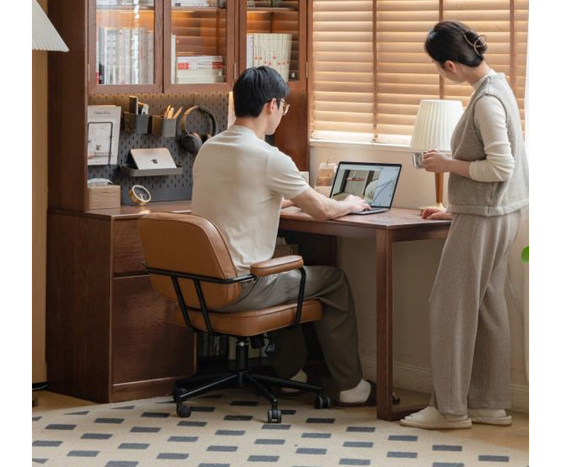 Oak solid wood desk bookshelf integrated corner table