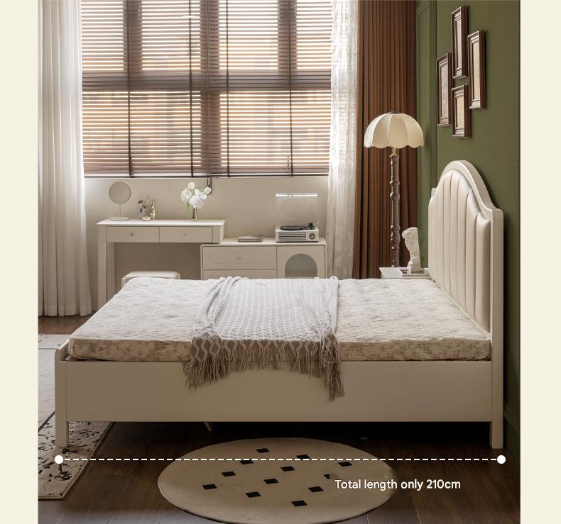 Rubber Solid Wood Arched Channel-Tufted Upholstered Storage Bed, Cream