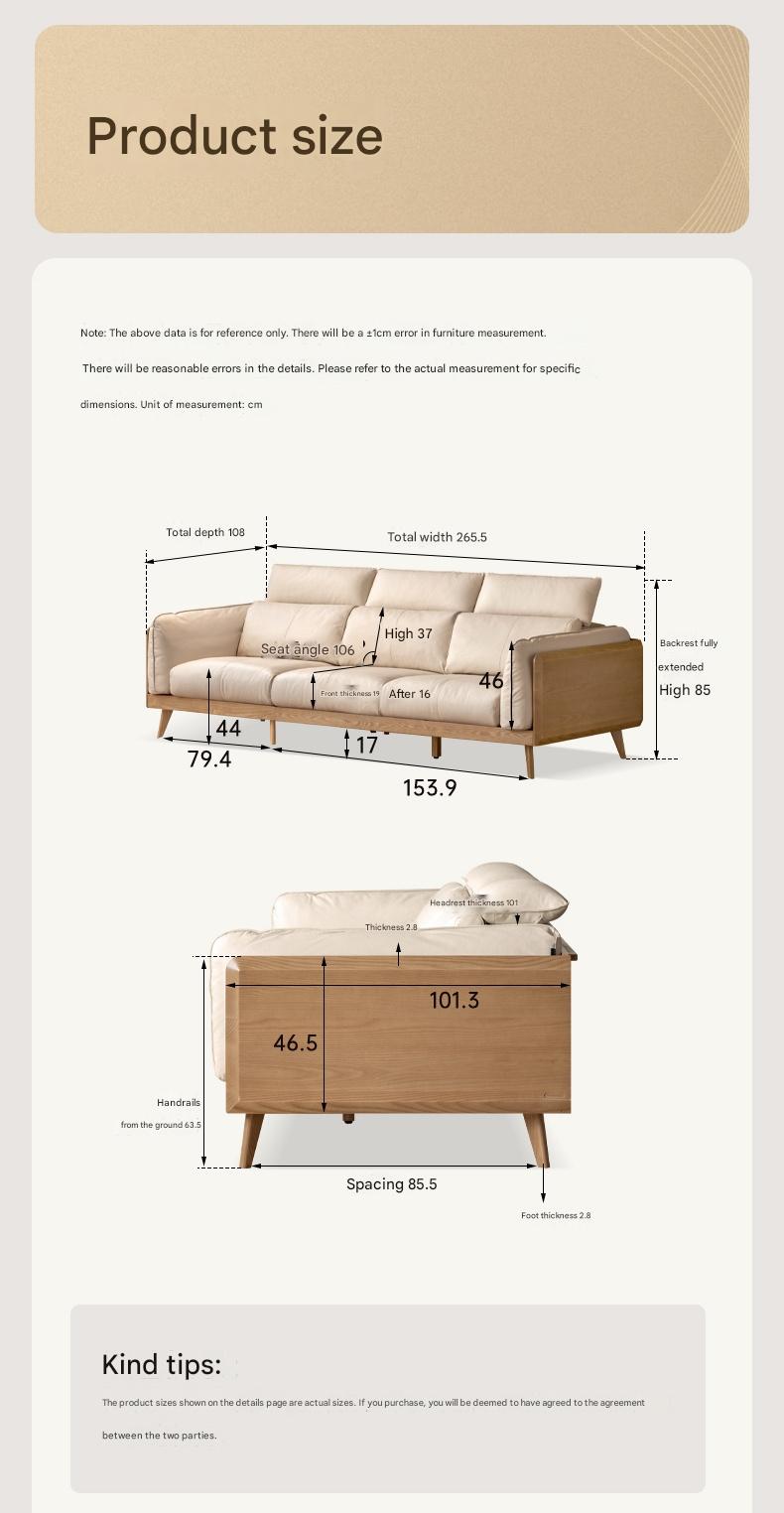Ash Solid Wood high back Sofa genuine leather, fabric