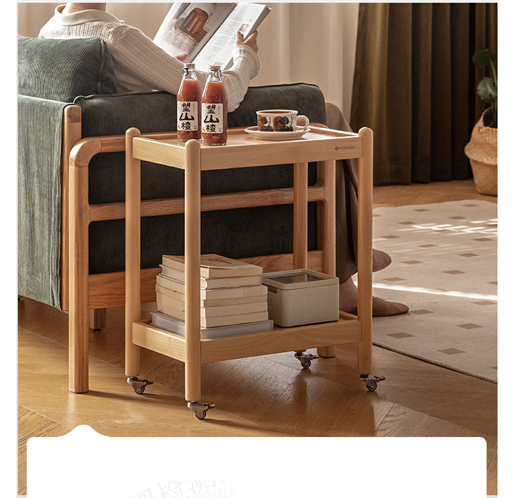 Beech Solid Wood Mobile Modern Double Layer Storage Side Table