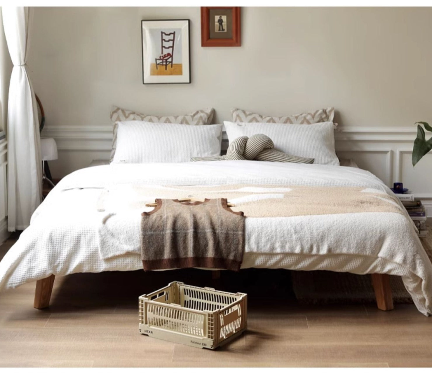 Oak solid wood platform bed, headboard-free bed