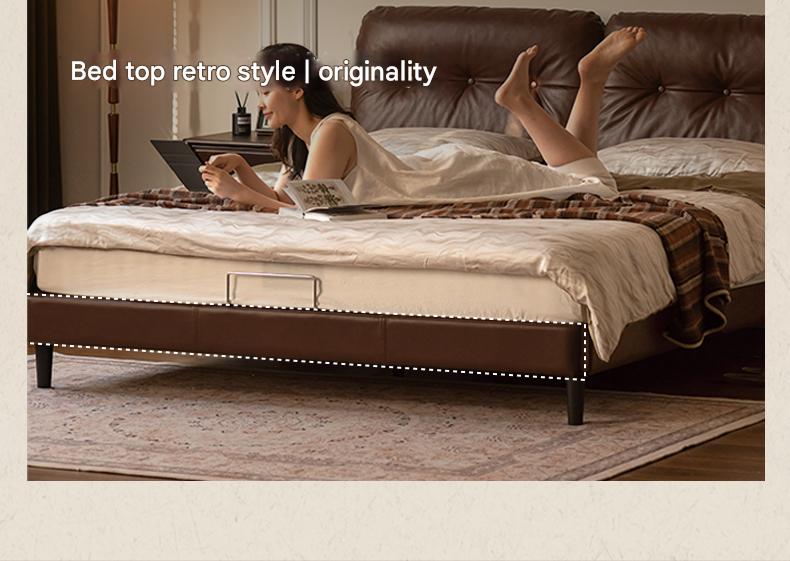 Genuine Leather Art Deco Tufted Platform Bed