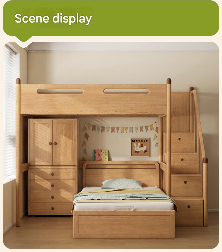 Oak solid wood Loft bed with cabinet