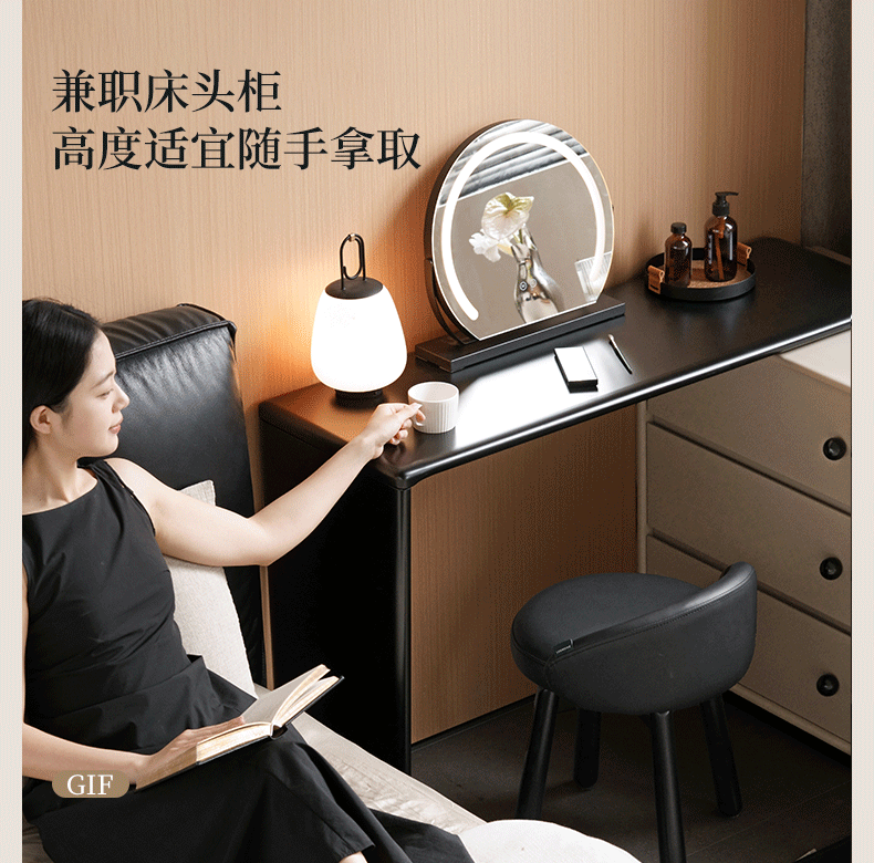 Rubberwood Solid Wood Rotating Extendable Vanity Table with