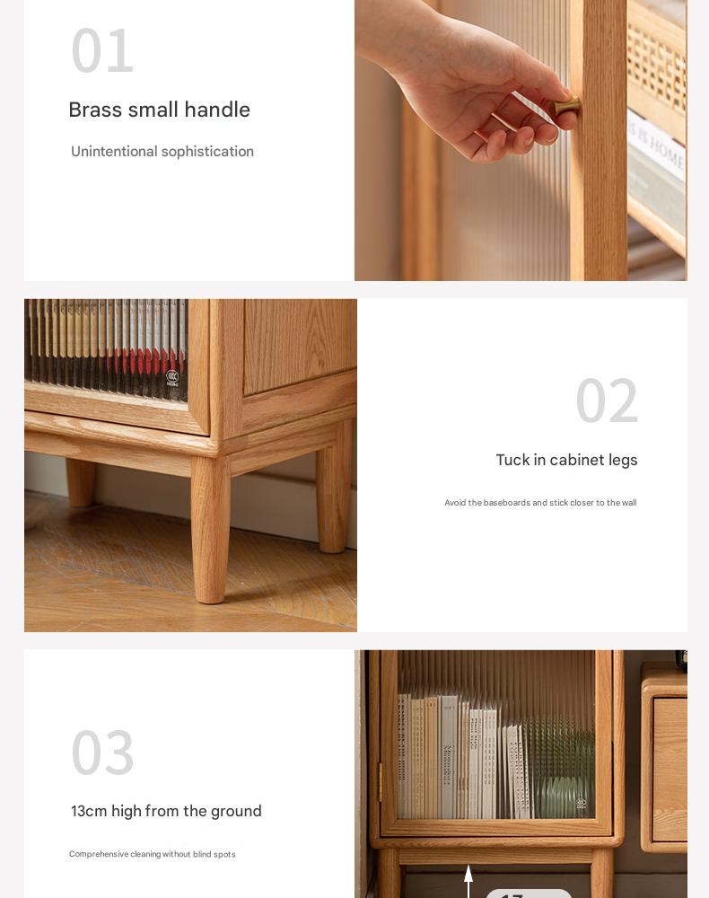 Oak, Beech Solid Wood Side Cabinet, Small Bookcase