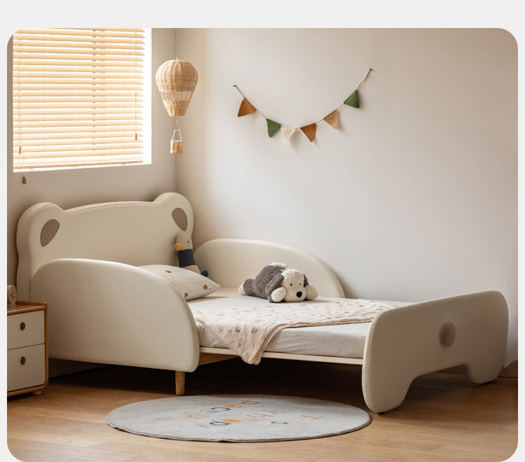 Birch Solid Wood Organic Leather Retractable Children's Bed