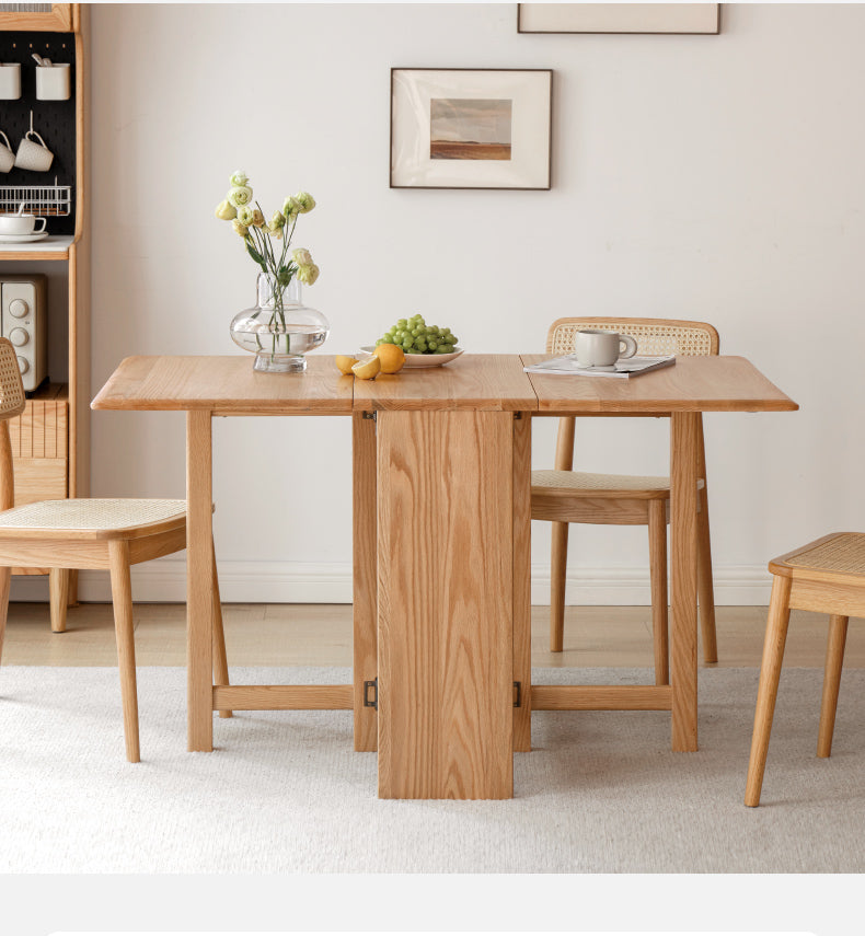 Oak solid wood folding table, retractable dining table