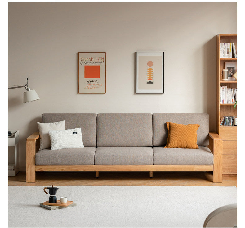 Oak Solid Wood Modern Fabric Sofa.