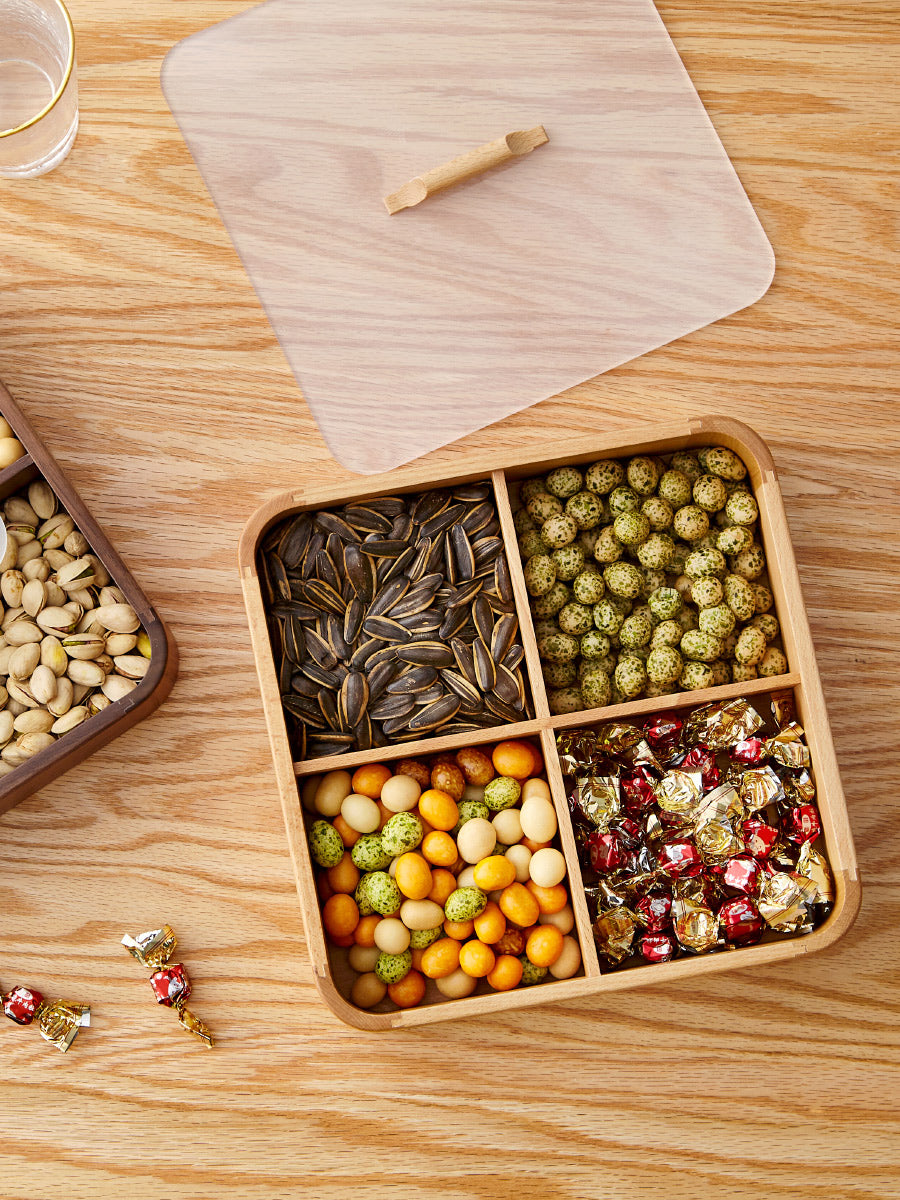 Beech, Black Walnut Solid Wood Four Compartment Candy Box