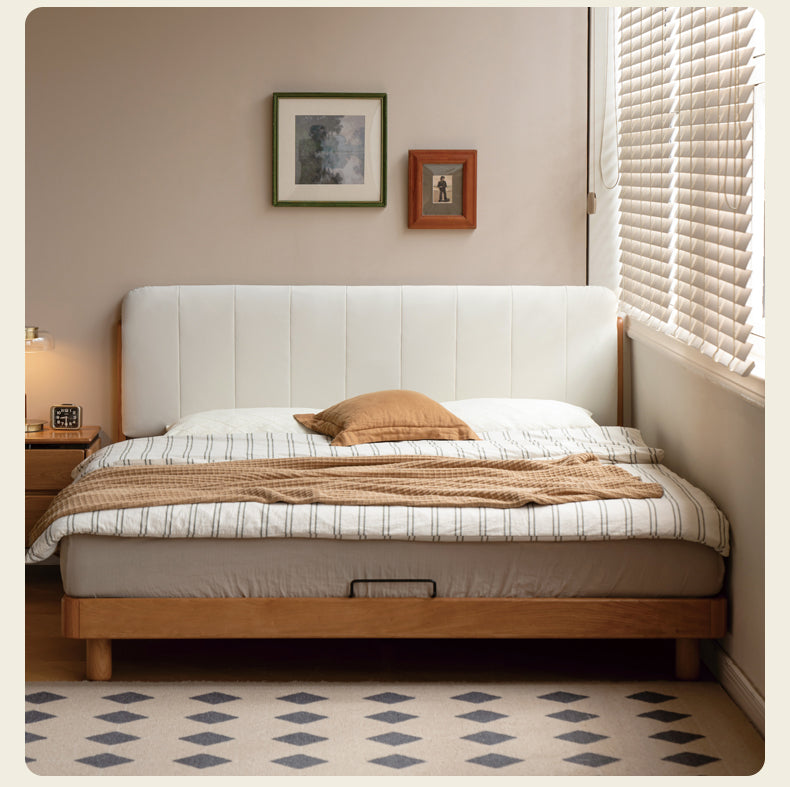 Cherry Solid Wood fabric Soft Bed<