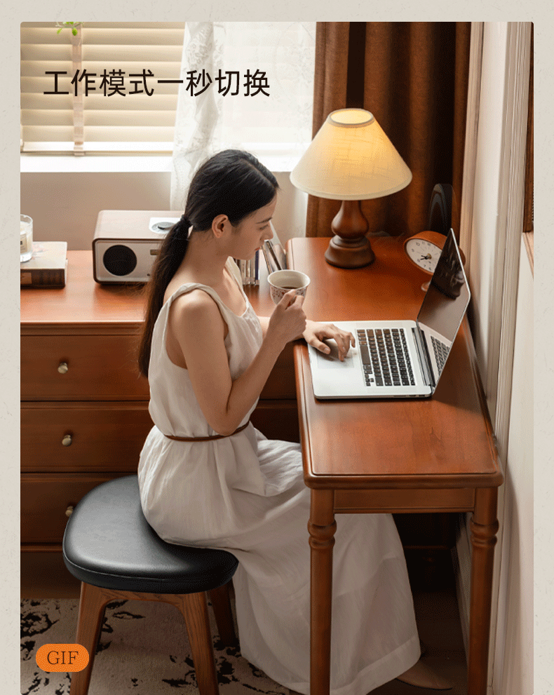 Poplar Solid Wood French Retro Style Dressing Table