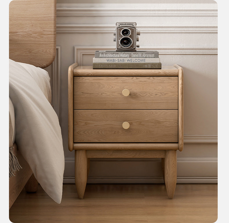 Ash Solid Wood Minimalist Nightstands.