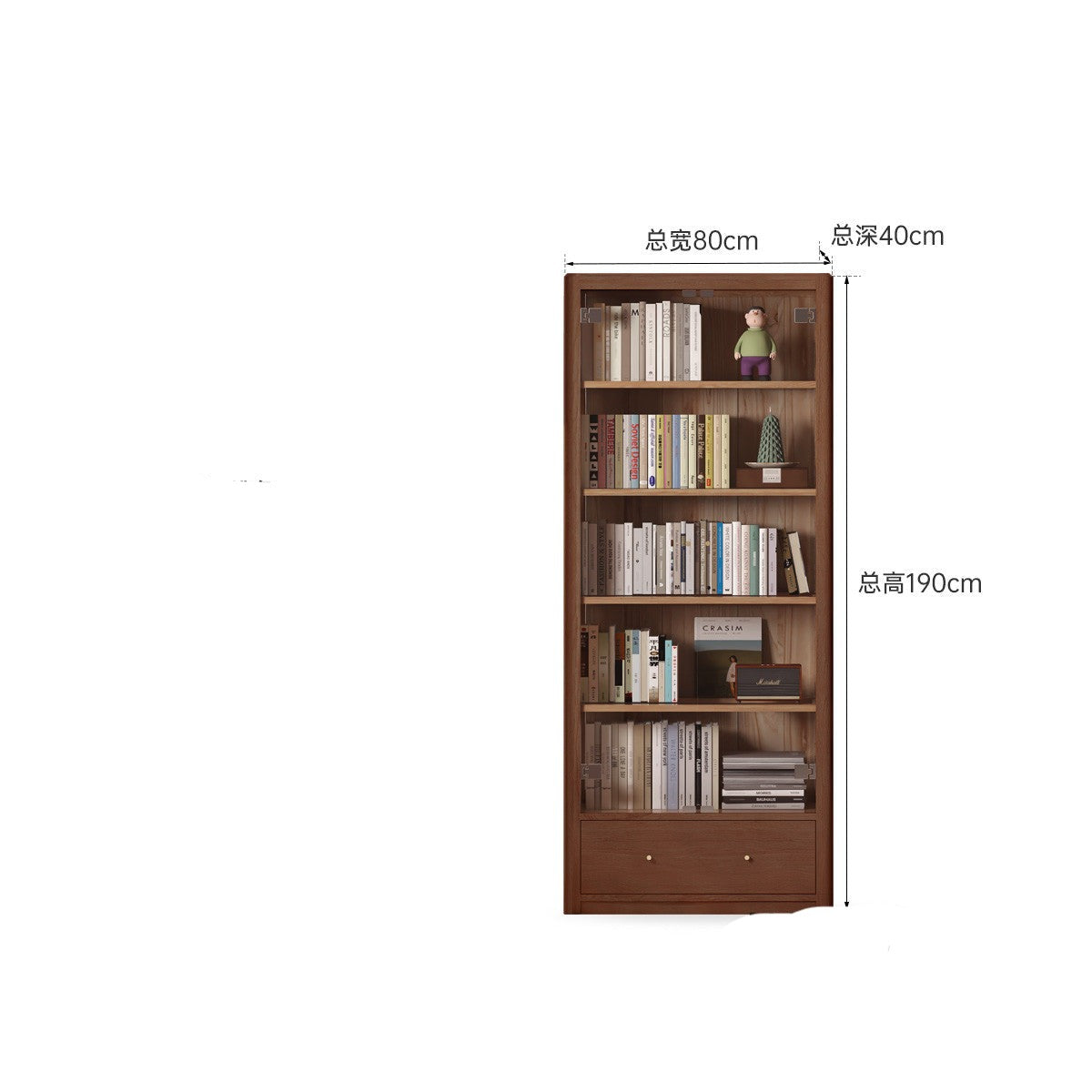 Oak solid wood Bookcase, glass door bookshelf display cabinet -