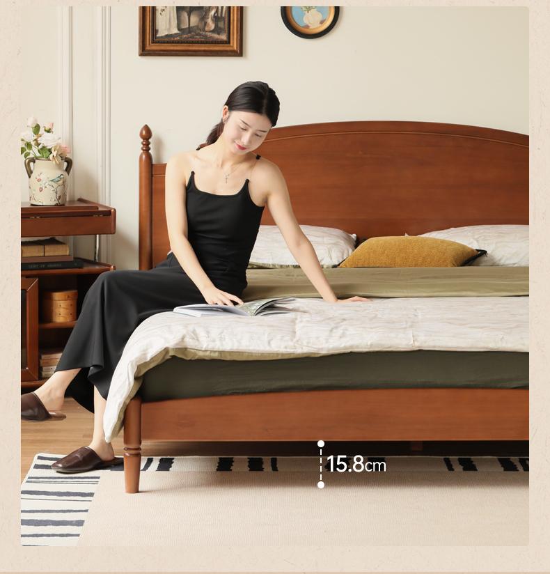 Poplar, Cherry Solid Wood French Retro Large Board Bed