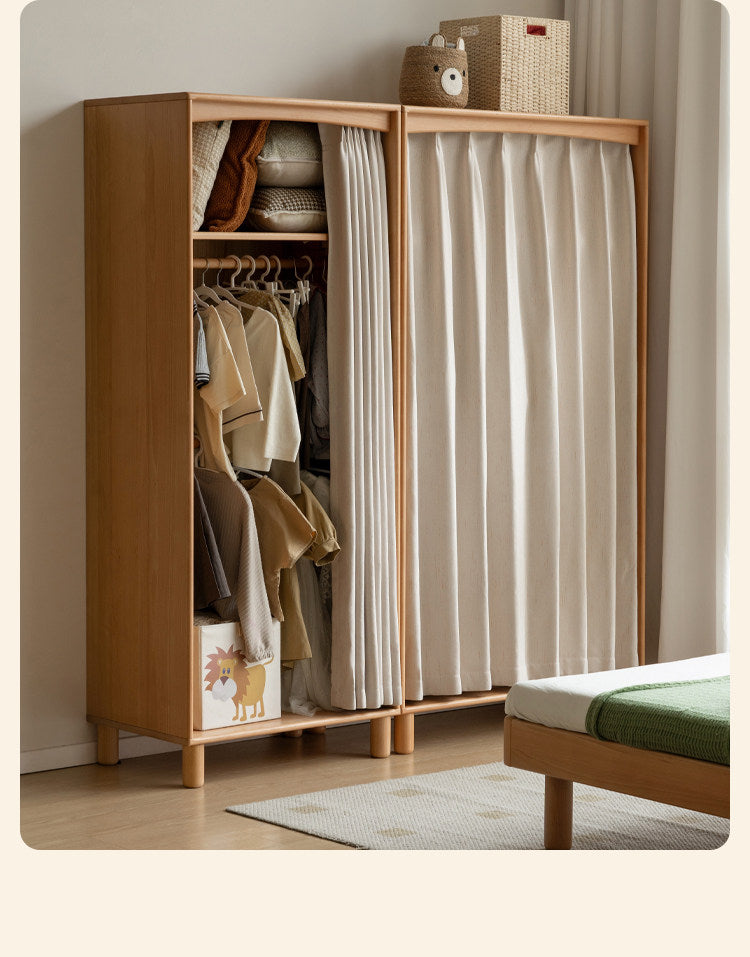 Beech Solid Wood Children's Curtain Wardrobe