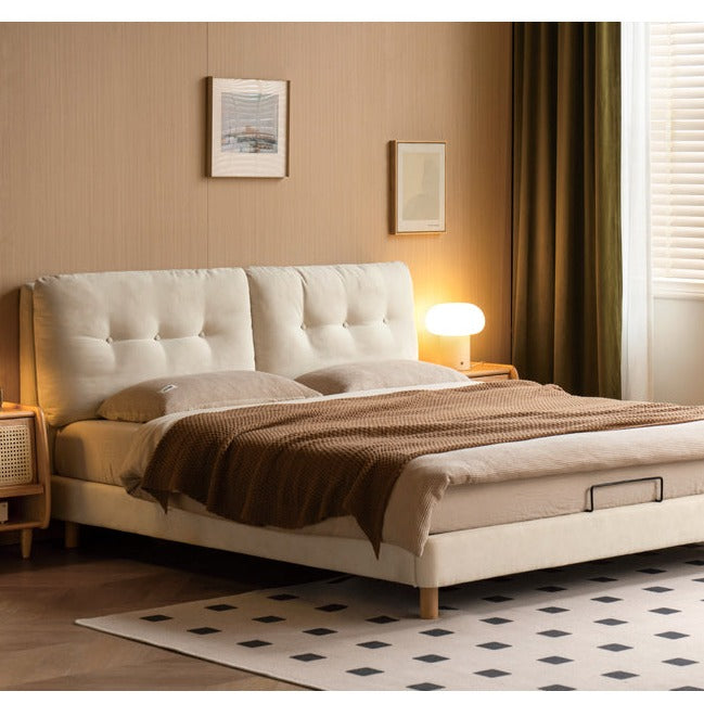 Fabric soft bed white cream style