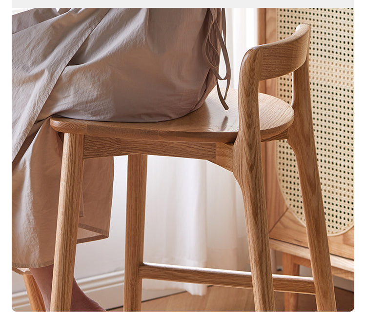 Oak Solid Wood Bar Chair, High Foot Chair"