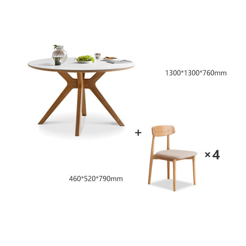 Round Nordic oak dining table with rock slab surface-