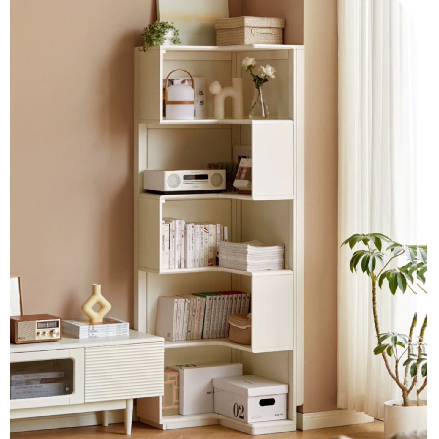Poplar solid wood corner French cream style bookshelf