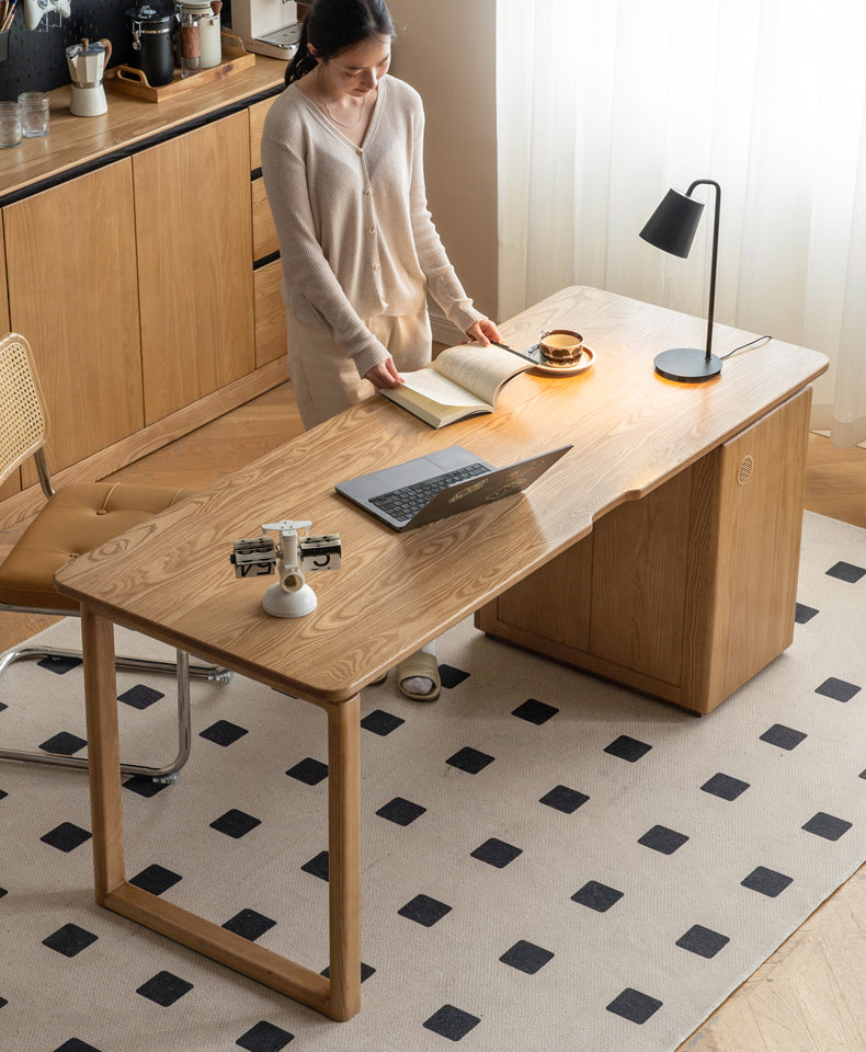 Ash Solid Wood Modern Study Table With Drawer