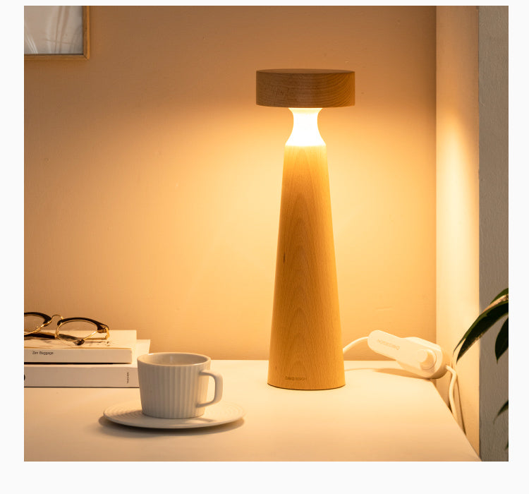 Beech solid wood table bedside mushroom LED light lamp"