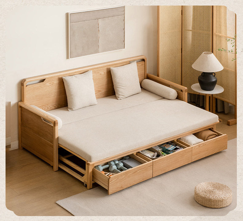 Oak Solid Wood Retractable Multifunctional Box Sofa Bed.