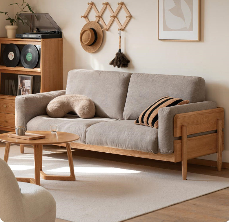 all solid wood sofa modern simple living room straight sofa oak small  apartment high back sofa