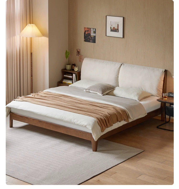 Oak Solid Wood Fabric Soft Bed<