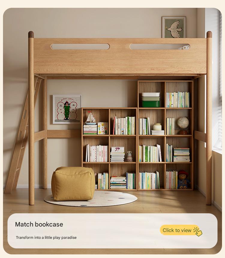 Oak solid wood Loft bed with cabinet
