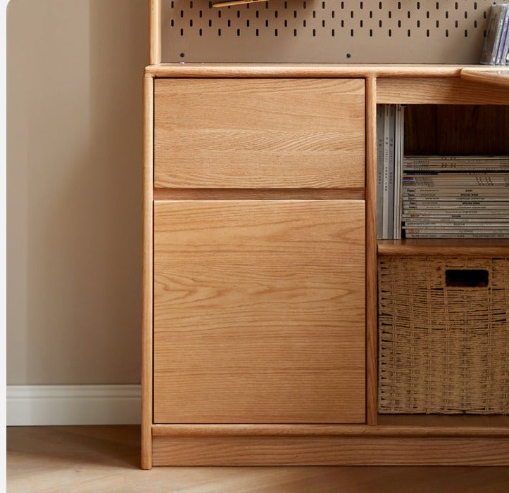 Oak Solid Wood Desk Bookcase Integrated Corner office Table-