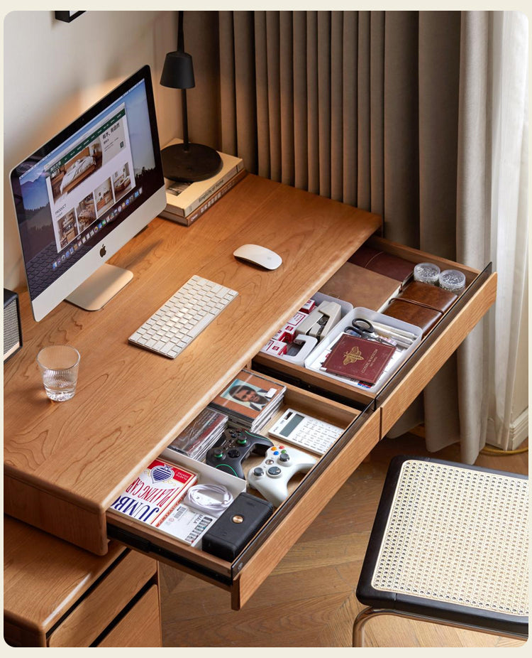 Cherry Solid Wood Retro Retractable Computer Desk