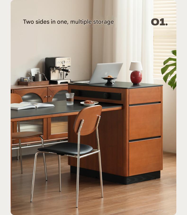 Poplar Solid Wood Island Retro Retractable Rock Plate Table Integrated
