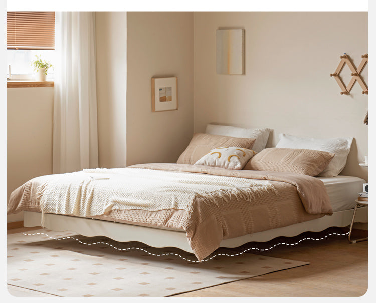 Poplar solid wood bed French cream style platform bed, headboard-free bed<