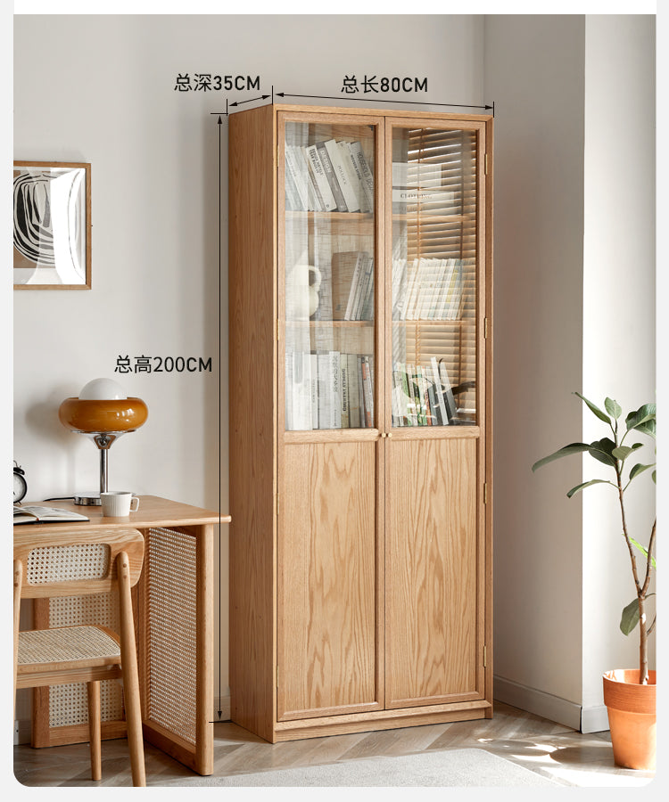 Oak Solid Wooden floor-standing bookcase whole wall free combination bookshelf<