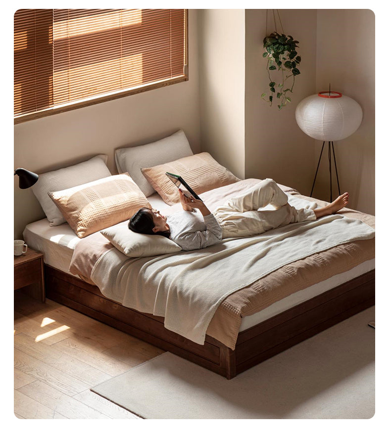 Ash Solid Wood Platform Bed, Headboard-Free Box Bed