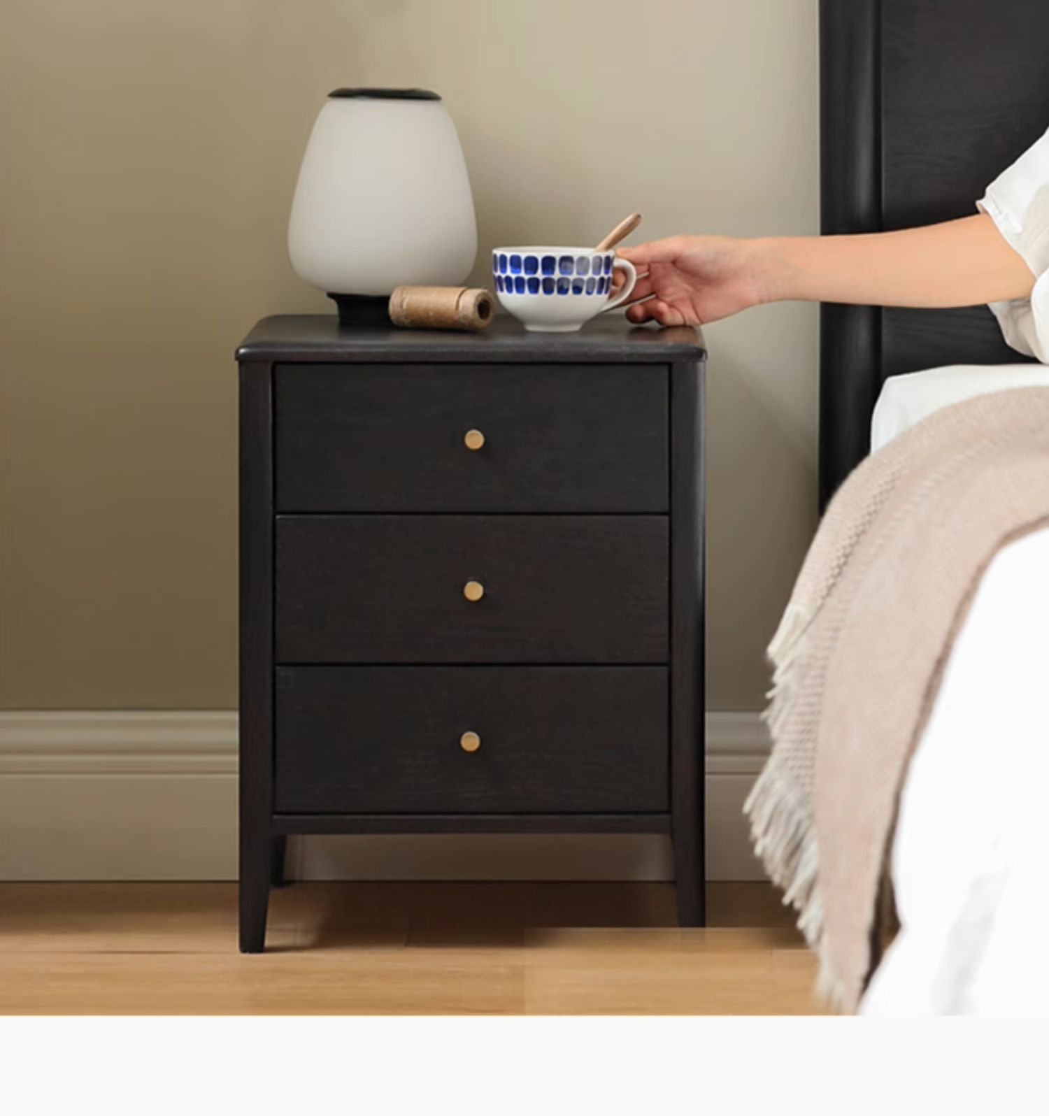 Oak solid wood retro smoky color Nightstand.