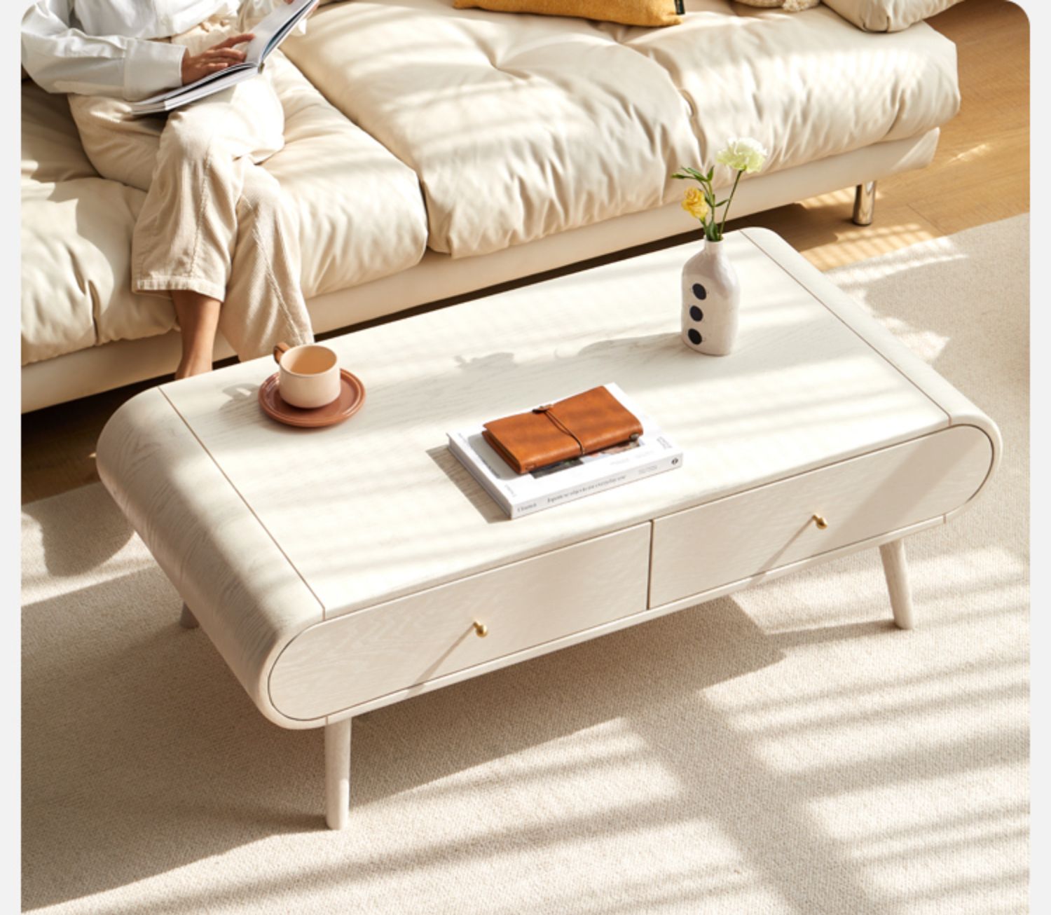 Oak solid wood white high-leg coffee table