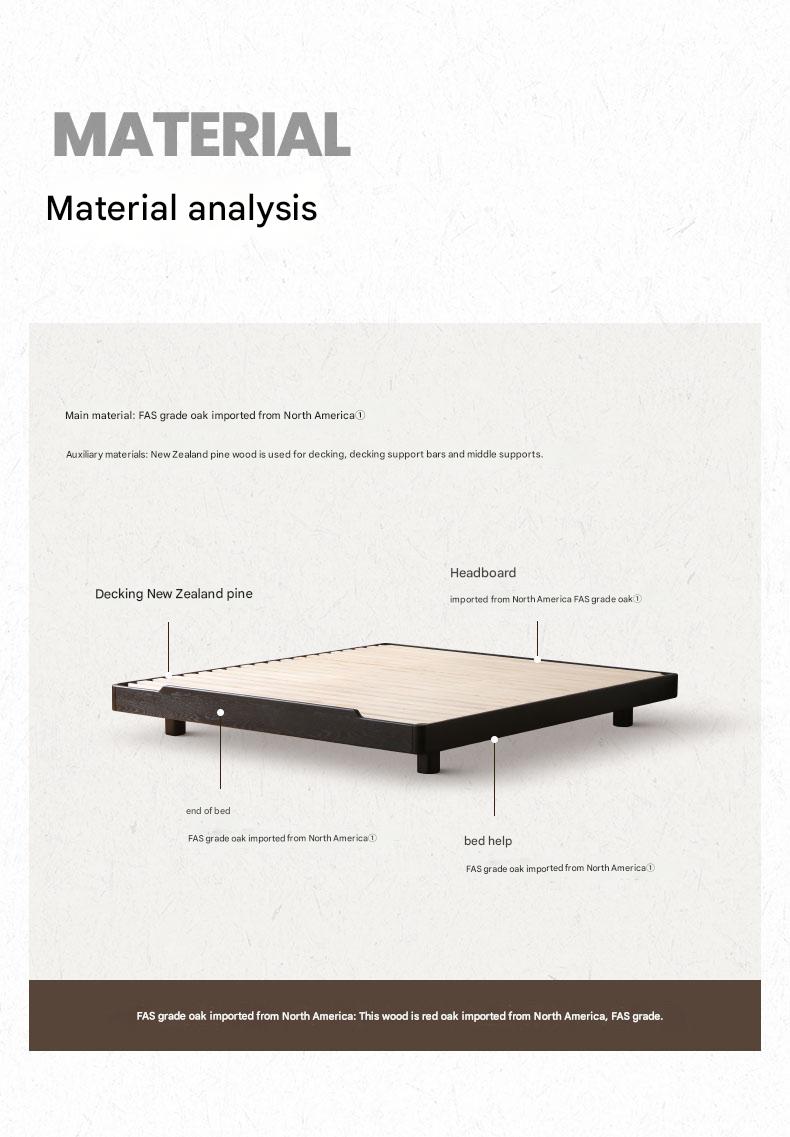 Oak solid wood Suspended platform bed, headboard-free bed Black with light