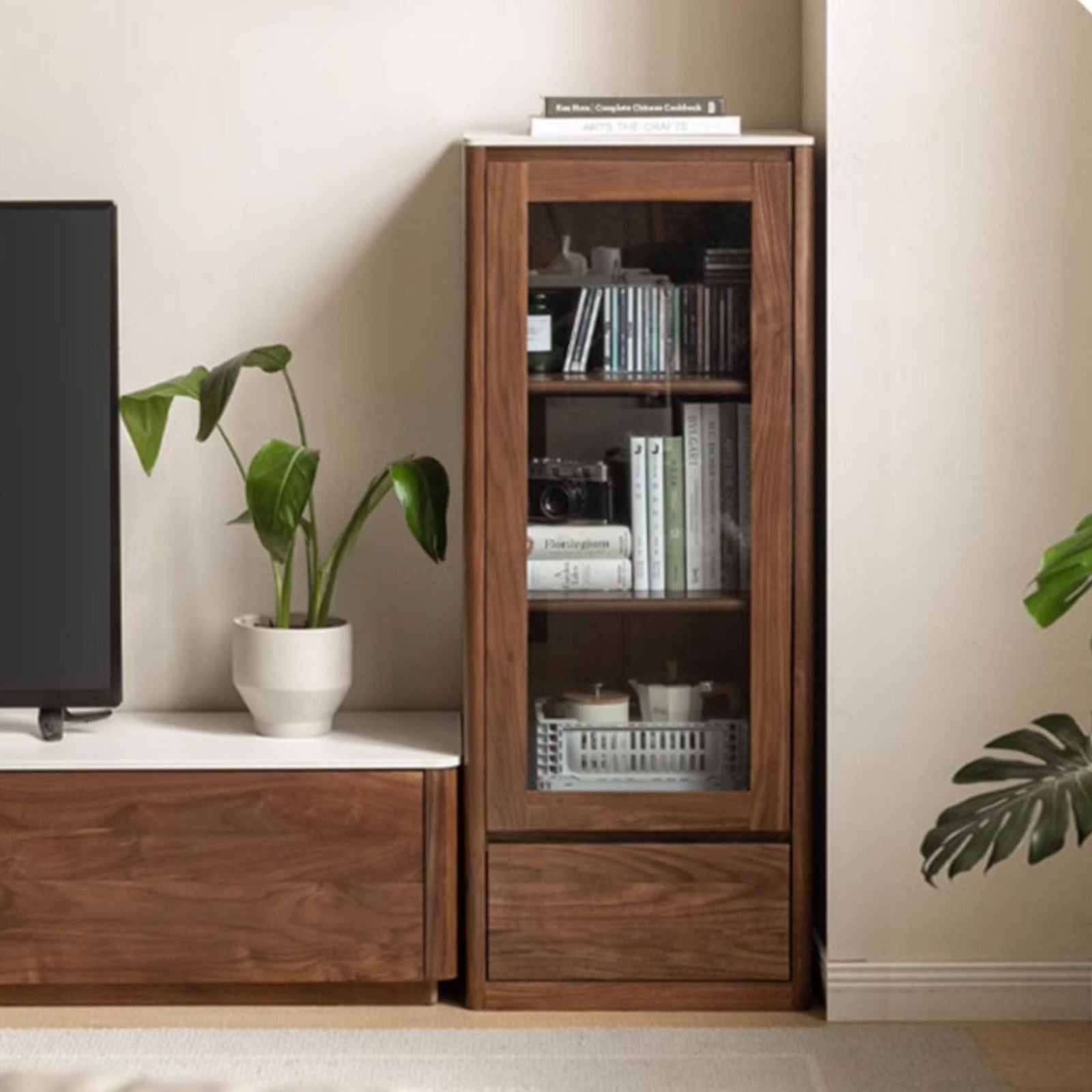 Black Walnut, Sandalwood Solid Wood Rock Slab Side Cabinet.