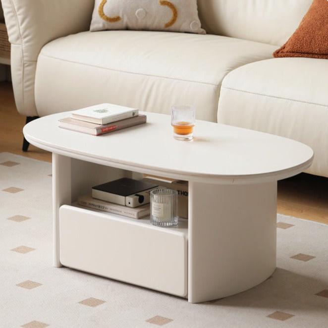 Poplar Solid Wood Milk Oil Wind Rock Plate storage coffee table-