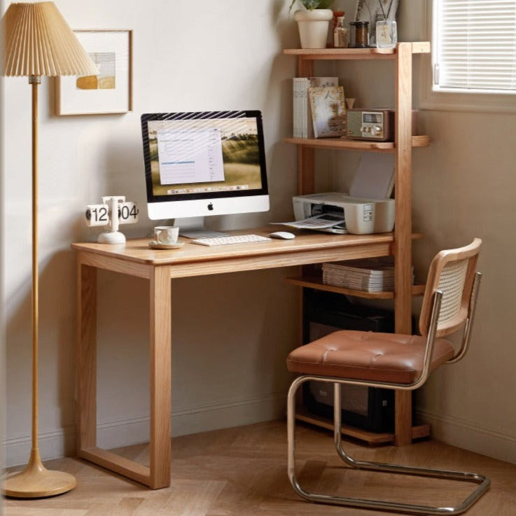 Oak Solid wood corner desk bookshelf integrated -