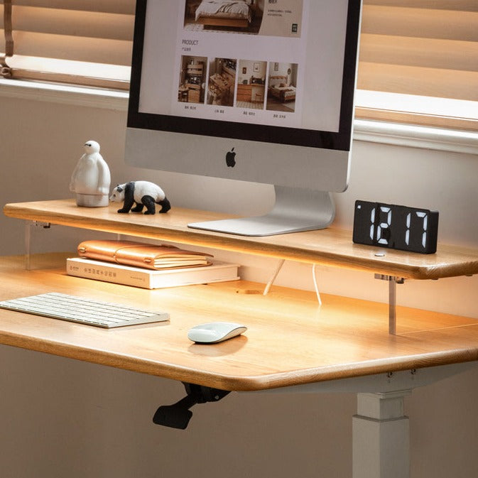 Solid Wood Desktop Computer Elevated Simplified Oak Office Display ...