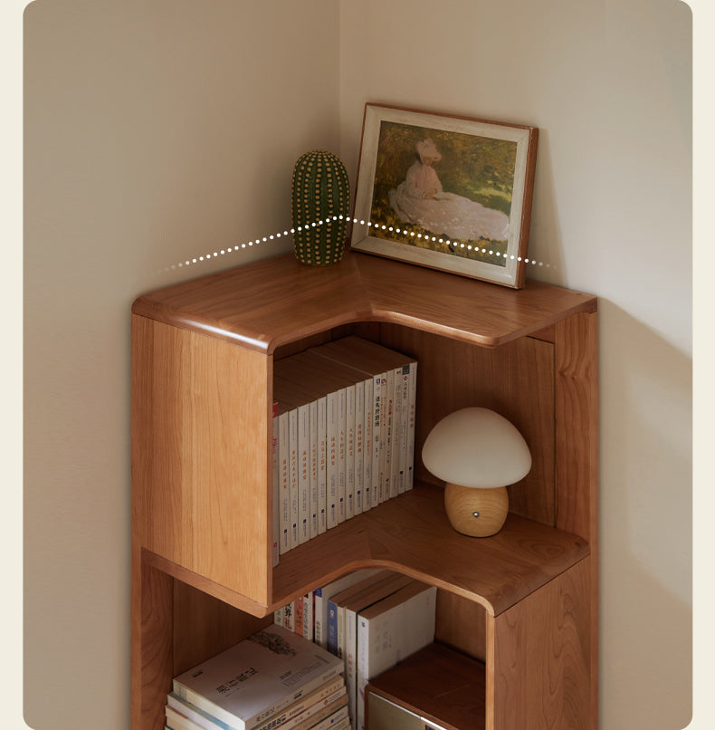 Cherry Solid Wood Corner Bookcase Floor Storage Cabinet<