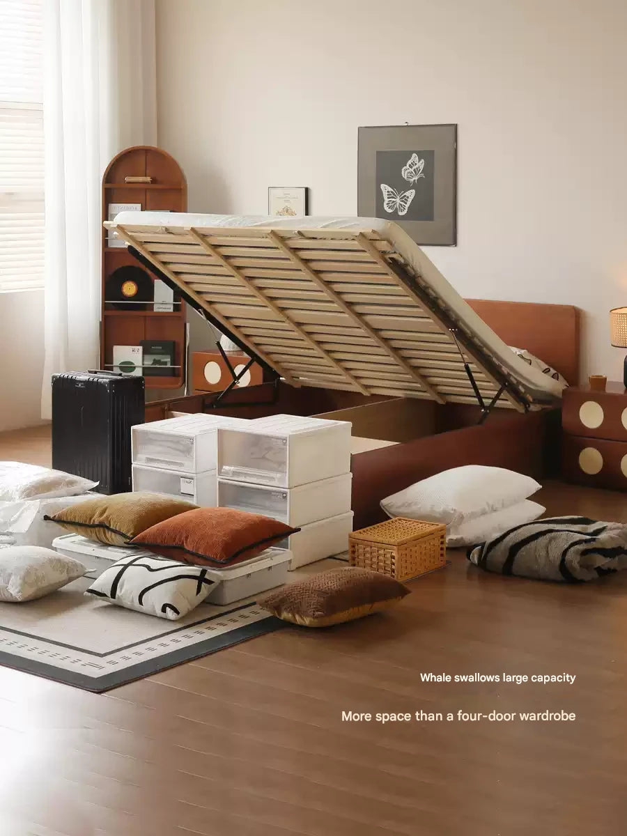 Poplar Solid Wood Storage Bed with Flat Panel Headboard
