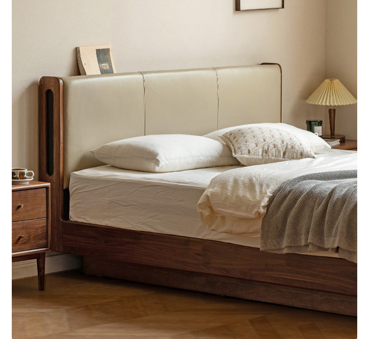 Black walnut solid wood leather suspended box bed<