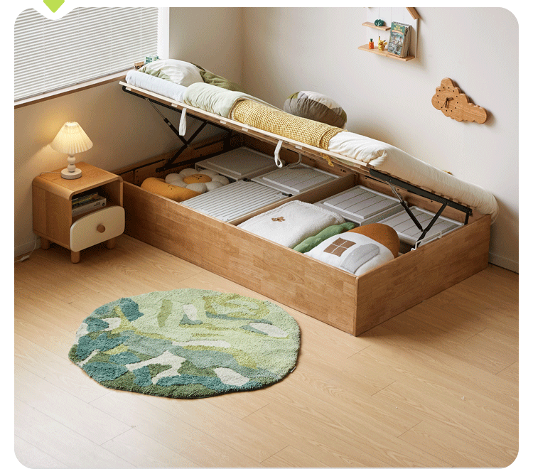 Oak Solid Wood Kids Storage Bed with End-Lift Opening