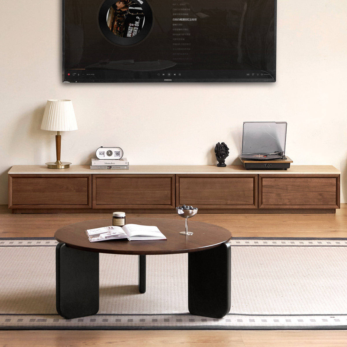 Black Walnut, Oak Solid Wood Floor Standing Antique Slab Design TV Cabinet