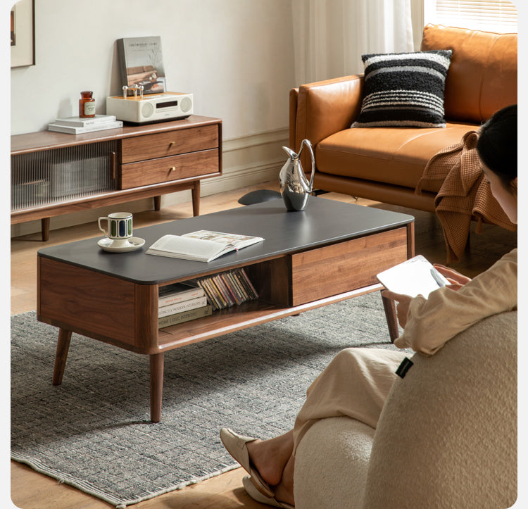 Black Walnut solid wood Black Slate Coffee Table