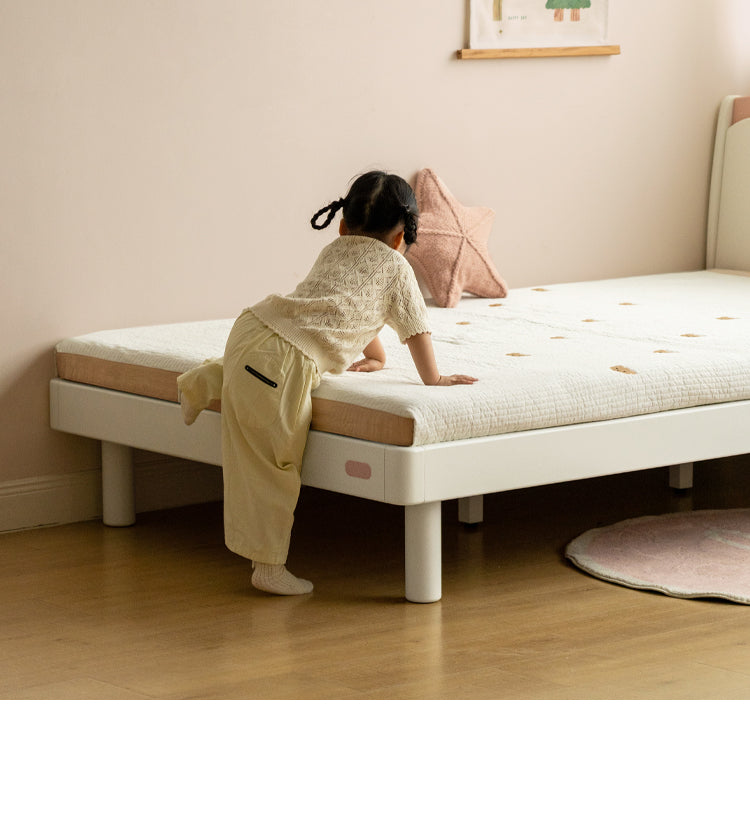 Rubber Solid Wood Cream Style Single Bed